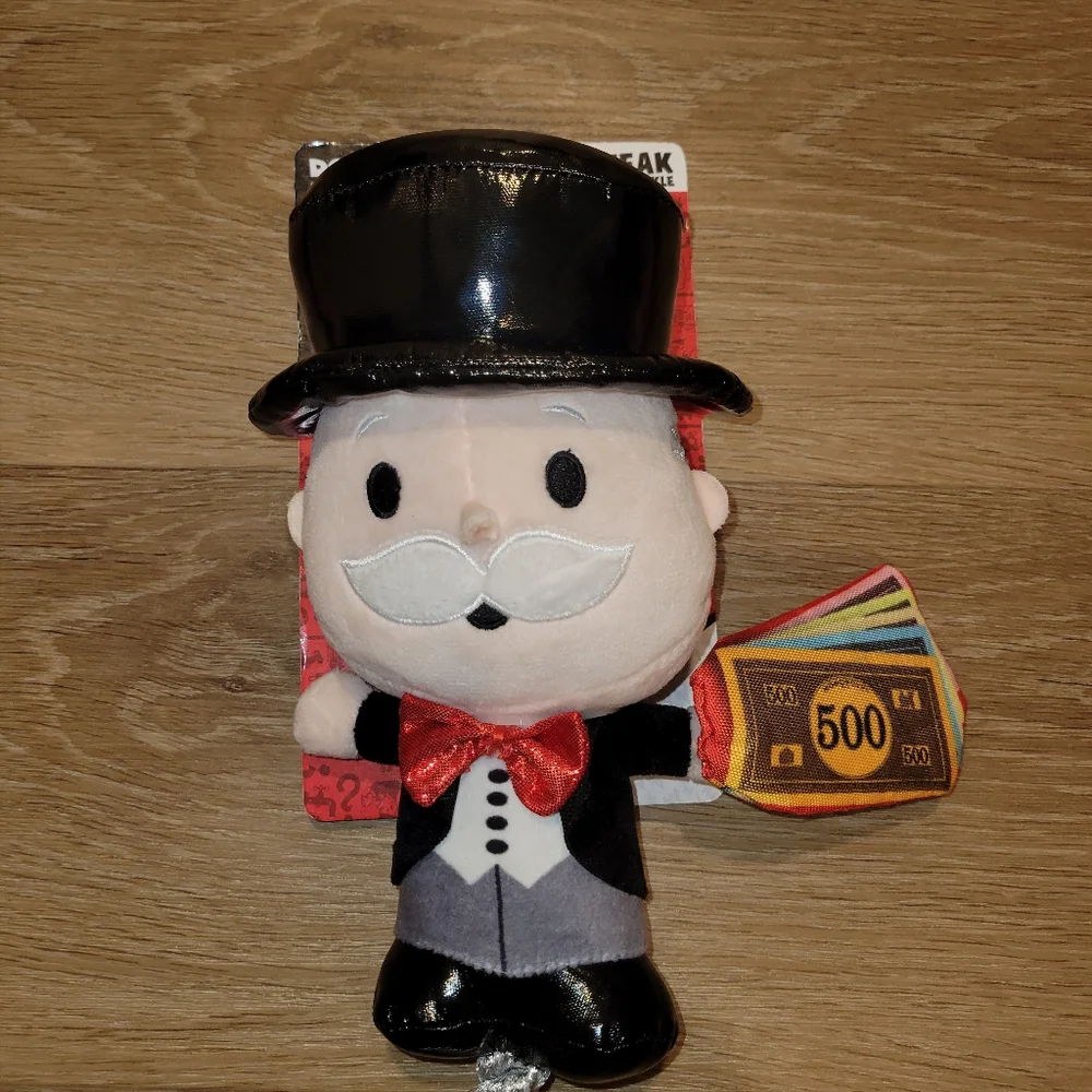 Hasbro Monopoly Milburn Pennybags Squeak & Crinkle Dog Toy Rope New